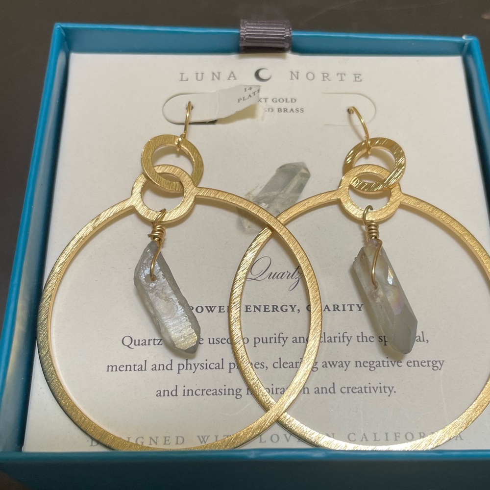Luna Norte quartz 14k plated brass hoop crystal earrings
